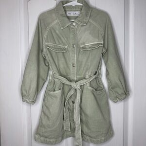 Zara Sage Green Belted dress girls 6